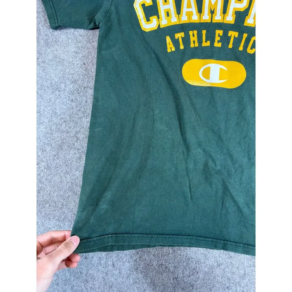 Vintage 90s Champion Athletics T Shirt Mens Medium Green Cotton Streetwear Tee - Picture 7 of 9